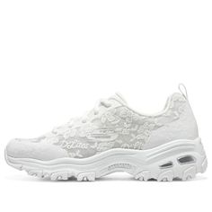 (Wmns) Skechers DLITES 1.0 'White' 896196-WHT White Mesh Lace-up Sneakers, White Mesh Sneakers With Laces, White Mesh Running Shoes With Perforations, White Synthetic Sneakers With Perforations, White Breathable Lace-up Sneakers, White Lace-up Synthetic Sneakers, White Synthetic Lace-up Sneakers, Skechers Dlites, Skechers D'lites