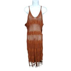 Nwt Almost Famous Burnt Orange Color Crochet Maxi Sleeveless Dress. Size 2x Sleeveless Open Knit Crochet Dress For Beach, Casual Sleeveless Crochet Beach Cover-up Dress, Casual Brown Crochet Summer Dress, Brown Casual Crochet Summer Dress, Casual Brown Crochet Dress For Summer, Sleeveless Brown Beach Cover-up Dress, Brown Crochet Beach Dress For Spring, Brown Sleeveless Dress For Beach, Brown Crochet Dress For Spring Vacation