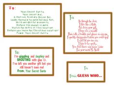 four christmas cards with words written on them