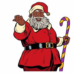 an old man dressed as santa claus holding a candy cane in his hand and waving