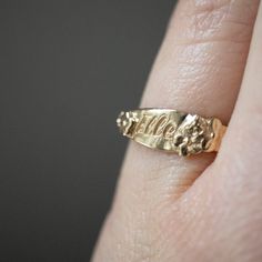 This vintage-inspired floral ring is a bouquet of sakura flowers wrapped around your fingers. Handmade and polished, it is available in 14K gold. The national flower of Japan, the cherry blossom - or Sakura, represents a time of renewal and optimism. They represent the ending of winter and signify the beginning of spring. Due to their quick blooming season, cherry blossoms also symbolize the transience of life, a major theme in Buddhism. This item is engravable with text or monogram of your choi Vintage Yellow Gold Flower Ring, Vintage Yellow Gold Promise Flower Ring, Vintage Flower Engraved Ring For Anniversary, Vintage 14k Gold Flower Ring, Vintage Birth Flower Rings For Anniversary, Vintage Flower Ring For Wedding, Vintage Engraved Flower Promise Ring, Heirloom Wedding Rings With Birth Flower Detail, Heirloom Wedding Ring With Birth Flower