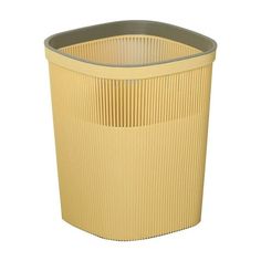 a round plastic trash can on a white background