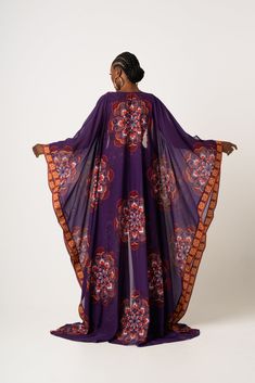 Purple Chiffon Beach Dress, Flowy Georgette Maxi Dress For Beach, Flowy Chiffon Long Sleeve Kaftan, Flowy Long Sleeve Chiffon Kaftan, Chiffon Maxi Kaftan, Purple Chiffon Maxi Dress For Beach, Purple Chiffon Long Sleeve Maxi Dress, Long Sleeve Purple Chiffon Maxi Dress, Purple Long Dress Beach Cover-up