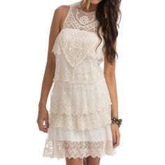 Its Super Cute But Too Big For Me. Its Size M But Runs Bigger Or I Am Just Too Small (5.5). Got It New With Tag But It Fall Off And I Personally Never Worn It, So Its Practically New. I Will Handwash It Thou Before Sending It Out Since Its Hanging In My Closet For A Year Now. White Tiered Lace Dress For Summer, Summer Tiered Lace Patchwork Dresses, Off White Lace Patchwork Dress For Summer, Off White Lace Patchwork Summer Dress, White Tiered Lace Dress For Spring, White Tiered Lace Dress With Lace Trim, White Tiered Mini Dress For Wedding, Bohemian White Mini Dress For Wedding, White Bohemian Mini Dress For Wedding