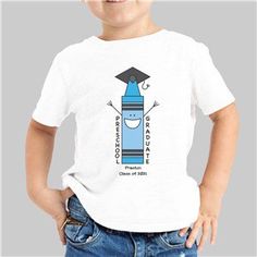 Preschool Graduation T-Shirt for Him - Personalized Blue Crayon Preschool Graduation T-Shirt.Let him feel proud strutting around in his new Graduation T-Shirt. Our Preschool Graduation Personalized T-Shirt makes a wonderful gift coming from Mom, Dad&# Blue Graphic Print T-shirt For School Events, Blue Pre-shrunk T-shirt For School Events, Funny T-shirt For End Of School Year, Funny T-shirt For School, Blue Graphic Print T-shirt For Back To School, Blue Cotton T-shirt For Back To School, Cute Blue T-shirt For End Of School Year, Blue T-shirt For Back To School, Blue Crew Neck T-shirt For Back To School