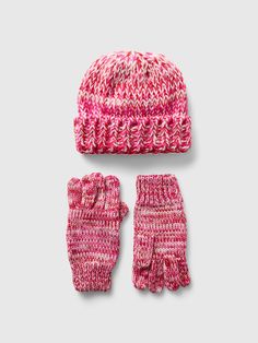 Soft, chunky knit beanie and mittens set.  This cozy set is made with 50% recycled polyester.  Compared to virgin materials, using recycled materials helps to reduce resource use and waste.  For more fit and sizing info, check out our Size Guide. Casual Red Yarn Beanie, Casual Hand Knitted Red Beanie, Red Knitted Winter Beanie, Casual Red Soft Knit Beanie, Red Hand-knitted Beanie Cap, Gap Kids, Recycled Materials, Knit Beanie, Girls Accessories