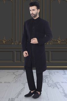 Introducing the R14-S69 Mens Sherwani, with a stunning Cutdana design. Be the talk of the town with this ethnic, yet modern touch. Perfect for weddings or special occasions. Upgrade your style game with this unique Sherwani. Designer Straight Kurta Bandhgala For Ceremonial Occasions, Designer Ceremonial Bandhgala With Straight Kurta, Designer Long Sleeve Kurta, Designer Straight Kurta For Eid, Designer Black Kurta With Naqshi, Designer Bandhgala Straight Kurta For Diwali, Designer Nehru Jacket For Diwali, Designer Straight Kurta Sherwani For Diwali, Designer Formal Traditional Wear With Chikankari Embroidery