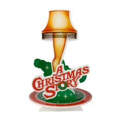 a christmas story sign with a lamp on it's base and the words, a christmas story