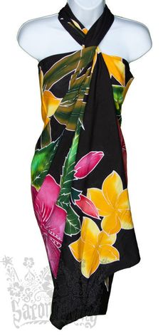 Hawaiian Multicolor Sarong With Tropical Print, White Hibiscus, Theme Parties, Clothing Manufacturer, Sarong, Tropical Flowers, Wrap Skirt, Women Swimsuits, Hibiscus