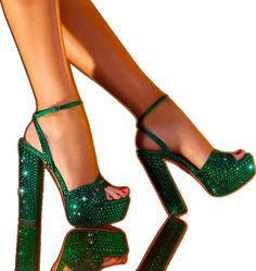 Glamorous Green Heels With Rhinestones, Glamorous Green Embellished Heels, Nude Platform Sandals, Velvet Sandals, Aquazzura Shoes, Platform Sandals Heels, Metallic Leather, Heeled Sandals, Platform Heels