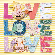 a collage of paper and crafting items with the word love on it, including flowers