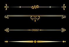 set of gold decorative elements on black background