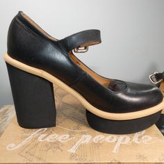 Free Peoplebuckle Mary Jane Platforms Black Size 39.5 Sole Material: Rubber Outer Material: Leather Closure Type: Buckle Tried On And Returned. Some Scuffing On The Leather And Light Markings. Black Mary Jane Heels With Heel Loop, Black Heels With Medium Width, Black Closed Toe Heels With Removable Insole, Retro Black Heels With Heel Strap, Black Mary Jane Heels With Removable Insole, Black Retro Heels With Heel Strap, Black Heels With Removable Insole And Round Toe, Black Closed Toe Heels With Contrasting Heel Counter, Black Leather Heels With Contrasting Heel Counter