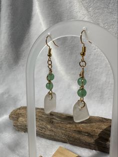 dangly sea glass earrings gemstones beach jewelry Elegant Green Beaded Earrings For Beach, Elegant Green Earrings For Beach, Beachy Handmade Drop Earrings, Handmade Sea Glass Dangle Jewelry, Sea Glass Dangle Earrings With Matching Set, Beach Earrings With Sea Glass And Ear Wire, Beach Earrings With Recycled Glass And Ear Wire, Glass Dangle Earrings For The Beach, Sea Glass Jewelry Diy