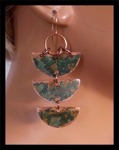 VERDE Handforged Patinated Copper Long Statement Earrings | Etsy Unique Green Jewelry With Patina, Unique Green Patina Jewelry, Artsy Green Patina Jewelry, Green Copper Pierced Earrings, Pierced Green Copper Earrings, Unique Hand Forged Green Earrings, Green Copper Earrings With Patina, Rustic Green Jewelry With Patina, Copper Earrings Handmade