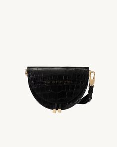 Saddle Bag “glossy black crocodile” - Chylak Crocodile Skin, Saddle Bag, Black Bag, Leather Care, Signature Style, Embossed Leather, Chain Strap, Cowhide Leather, Saddle Bags