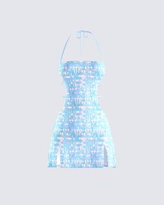 They won't be able to deny your presence in this sexy, iridescent mini dress 😜 Featuring eye-catching sequin squares, and finished with halter ties, front slits, a bare back, and square neckline - this dress is all you need to have all the attention on you 🌟 White Corset Dress, Iridescent Dress, Future Of Fashion, Iridescent Sequin, Vegan Leather Skirt, Welcome To The Future, Red Mini Skirt, Chain Dress, No Waste