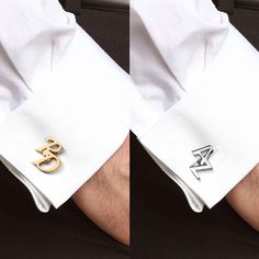 Product Description: These 18K gold plated initial cufflinks are the perfect custom gift for the groom/groomsmen or a thoughtful gesture to propose to the bride. Handcrafted with impeccable craftsmanship, these cufflinks make a statement on any important occasion. These cufflinks are perfect for weddings, best man proposals, or any special occasion where you want to make a stylish statement. They can be paired with a suit, tuxedo, or formal attire to add a touch of elegance and personality to an Formal Initials Cuff Jewelry, Modern Initials Jewelry For Formal Occasions, Formal Cuff Jewelry With Initials, Modern Formal Jewelry With Initials, Anniversary Cufflinks With Initials, Silver Initials Cufflinks For Formal Wear, Elegant Gold Cufflinks With Initials, Luxury Personalized Cufflinks For Formal Occasions, Initials Cufflinks For Father's Day Business Occasion