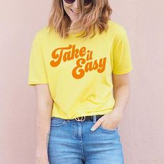 Take it Easy Tee | by kaeraz | Girl Gang Tees ⚡ Vintage Style Shirts ⚡ Southwest Tees 70s T Shirts, Graphic Tees Vintage, Shirts For Teens, Take It Easy, Trendy Tee, Moda Vintage, Tees For Women, Graphic Tees Women, Tee Design