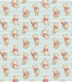 winnie the pooh wallpaper pattern with many different animals on striped lines in pink and blue