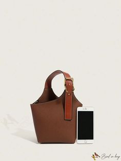 BirdinBag - Chic Mini Buckle Decor Bucket Bag - Sleek and Minimalistic Design Versatile Rectangular Bucket Bag For Office, Versatile Brown Satchel For Evening, Versatile Brown Evening Satchel, Versatile Rectangular Office Bucket Bag, Brown Handheld Bucket Bag For Office, Formal Brown Handheld Hobo Bag, Handheld Bucket Bag With Adjustable Strap For Office, Chic Brown Handheld Box Bag, Everyday Handheld Brown Bucket Bag