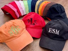 A monogrammed hat is the perfect accessory to add to any outfit for running errands, working out, or just relaxing on the beach. Pick a hat to wear to the pool or pick a hat to wear to carpool! Choose from many monogram styles and thread colors to personalize your own baseball cap. Monogrammed hats are great for girl's trips, bachelorette parties, big sis/lil sis, family reunions. Need a bulk order of 24 or more for your event or company? We can help. Email us for a quote: frillseekersgifts@cox. Relaxing On The Beach, Monogram Hats, Free Monogram, Lil Sis, Family Reunions, Thread Colors, Big Sis, Bachelorette Parties, Monogram Styles