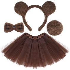 PRICES MAY VARY. 4 Pieces Adorable Bear Animal Costume Accessory: 1 cute brown bear ears headband, 1 brown bowtie, 1 bear round tail, and 1 brown tutu skirt, maybe there has some smell, please wash them before use. Material: The bear fancy costume tutu set are made of polyester, mesh, plastic, soft and durable, comfortable to wear. the tail and bow tie with white elastic band design for convenient wearing. Size: Bear ear headband ring width about 10 cm / 3.9 inch, bow tie 9 cm / 3.5 inch, tail 7 Cute Bear Costume, Brown Bear Costume, Bear Ears Headband, Teddy Bear Costume, Giraffe Costume, Book Costumes, Tap Costumes, Bear Halloween, Teddy Bear Clothes