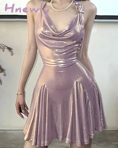 Women's Shiny Spaghetti Straps Backless Mini Dress Sexy Sleeveless Slim Halter Adjustable Dresses Midnight Party Vestido [23y 8m 16d] Trendy Summer Fits, Adjustable Dress, White Vintage Dress, Trumpet Dress, Solid Color Pants, Fashion Design Dress, Backless Mini Dress, Casual Tops For Women, High Waisted Shorts Denim