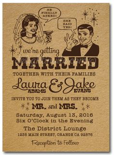 a wedding card with an image of two people