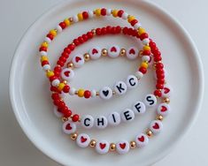 Kansas City Chiefs Football Bracelet Chiefs Football Sports Team Bracelet Game Day Bracelet - Etsy Clay Bead Bracelet Ideas Football, Chiefs Friendship Bracelet, Chiefs Bracelet Ideas, Chiefs Bracelet, Bracelet Game, Team Bracelets, Football Bracelet, Cleveland Cavs, Clay Bracelets