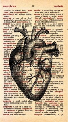 an old book page with a drawing of a human heart