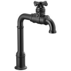 a black faucet on a white background