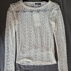 A See-Through Lace Blouse. Nwt Size: Small Casual Lace Tops From Zara, White Sheer Lace Blouse, Zara Fitted Lace Top For Spring, Casual Lace Tops By Zara, Zara Lace Tops, Zara Long Sleeve Sheer Tops, Zara Lace Blouse, Zara Sheer Long Sleeve Tops, Zara White Lace Trim Top