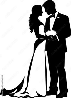 a bride and groom silhouetted against a white background