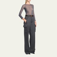 Saint Laurent wide-leg cargo-style pants with an included leather belt  High rise Button/zip fly; belt loops Adjustable belted waist; gold-tone buckle Side slip pockets; side patch pockets  Full length Relaxed fit  Cotton Calf leather belt  Made in Italy Luxury Belted Workwear Bottoms, Evening Flats, Cocktail Jacket, Cargo Style, Style Pants, Lingerie Sleepwear, Handbags On Sale, Designer Collection, Leather Belt