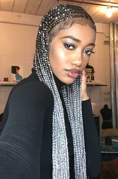 Grey Cornrows, White Cornrows, African Hair Braiding Styles Ideas, Grey Box Braids, Hair Braiding Styles, African Hair Braiding, Braiding Styles, Twist Ponytail, African Hair Braiding Styles