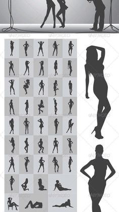 the silhouettes of people in various poses and positions, all with their hands on their hips