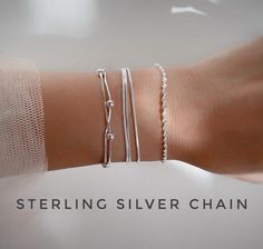 Sterling silver chain layer bracelet set / triple snake chain | Etsy Sterling Silver Snake Chain Bracelet Gift, Dainty Ball Chain Bracelet For Gift, Silver Bracelets With Double Chain As A Gift, Minimalist Ball Chain Bracelet As Gift, Silver Double Chain Bracelet As Gift, Silver Double Chain Bracelet For Gift, Minimalist Ball Chain Bracelet Gift, Silver Ball Chain Bracelet As Gift, Silver Chain Bracelet With Satellite Chain As Gift