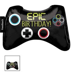 a black video game controller balloon with the words epic birthday on it