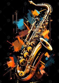 a saxophone on a black background