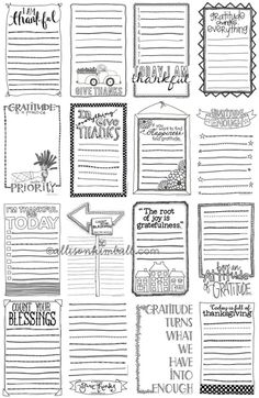 a set of hand drawn notes with the words, phrases and pictures on them in black ink