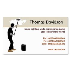 a business card with a man painting the wall