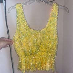 Nwot Endless Rose Sequin Tank Size Xs (Fits Small As Well) Brand New Without Tags - Bought For My Birthday But Didn’t Wear. Perfect For The Taylor Swift Eras Tour !!!! Yellow Sequined Top For Party, Yellow Party Top With Sequins, Yellow Party Tops With Sequins, Yellow Stretch Crop Top For Party, Taylor Swift Eras Tour, Taylor Swift Eras, Sequin Tank, Eras Tour, My Birthday