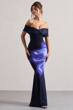 Go for maximum impact with this floor-sweeping maxi, Alaia. Crafted in a stretchy dual-layered jersey in a figure-skimming silhouette, this navy piece has an elegant bardot neckline, large floral design and fishtail hem. Features - Premium stretch jersey- Bardot neckline - Invisible grip tape- Invisible zip closure - Floral design - Maxi length Sizing & Fit Model is 5'7 and wears UK size 8 / US size 4Product Information Designed exclusively by Club L London Double layered with good stretch Premium jersey in Navy Floral Print (96% Polyester, 4% Elastane) 157cm total length SKU: CL133296152 Midi Bridesmaid Dress, Fishtail Maxi Dress, Club L London, Bardot Neckline, Black Dress Prom, Black Tie Gala, Party Dress Long Sleeve, Christmas Party Dress, Bridesmaid Outfit