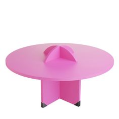 a pink table with black legs and an open top is shown in front of a white background