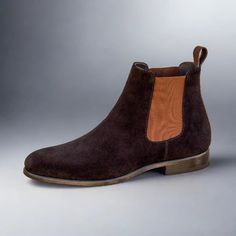 Year after year, Chelsea boots remain one of the most sought-after styles for men. Chelseas can be used in formal attire and casual wear alike, providing a sleek, polished look. This slip-on boot has been a classic for years. Our Chelsea boots for men are a timeless classic that are sure to elevate any outfit. Made from a luxurious combination of black lux suede and dark brown painted full-grain leather, these boots are as stylish as they are versatile. The black calf leather lining ensures ultimate comfort and durability, while the dark red leather sole adds a pop of boldness to the design. The Zurigo last, with its rounded toe and traditional English look, creates a sleek silhouette that is perfect for any occasion. These Chelsea boots are a must-have for any man's wardrobe, and their ti Men Dress Boots, Chelsea Boots For Men, Mens Dress Boots, Chelsea Boots Men, Traditional English, Slip On Boots, Dress Boots, Boots For Men, Formal Attire