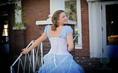 "If you keep believing, the dream that you wish will come true" Jennifer in our 426 short white satin corset! Our Cinderella inspired photo shoot! #orchardcorset #oc #corsets #cinderella Satin Overbust Corset With Fitted Bodice, Blue Fitted Corset With Corset Back, Elegant Blue Underbust Corset, Blue Underbust Corset, Blue Corset With Built-in Bra, Satin Corset