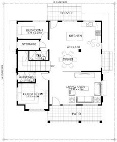 the floor plan for a small house with two bedroom and living room, including an attached kitchen