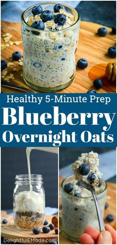 blueberry overnight oatmeal recipe in a jar