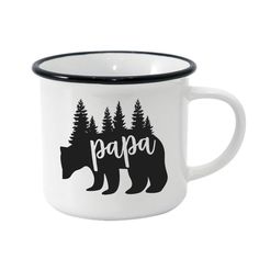 a white and black coffee mug with the words mama bear on it's side